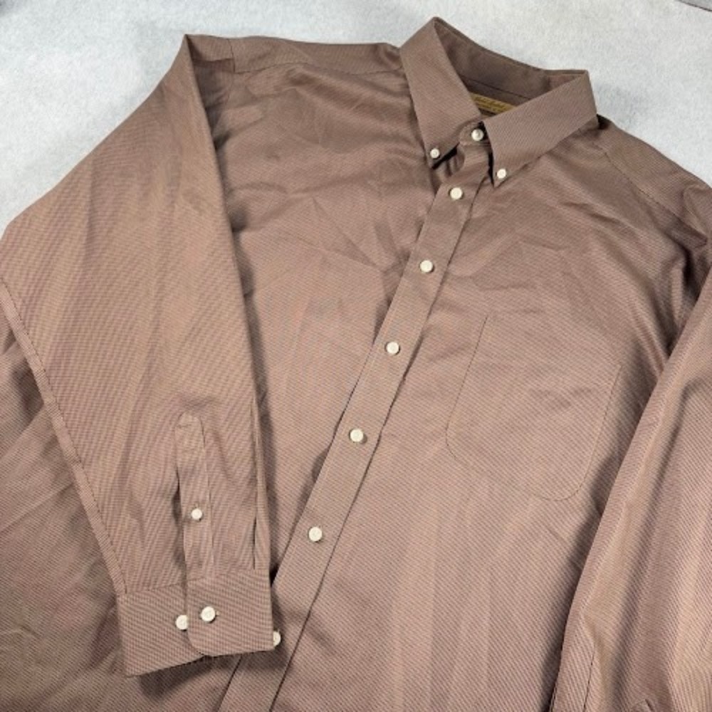 Roundtree & Yorke Button Down Shirt Mens 3XT Brown Houndstooth Non-Iron Cotton